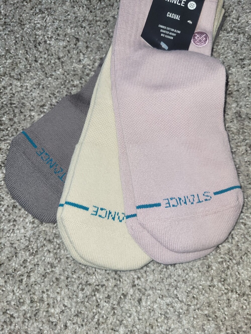 3-Pair Stance Womens Size 8-10.5 Mens 6-8.5 Quarter Socks Purple Cream Gray - Picture 2 of 6
